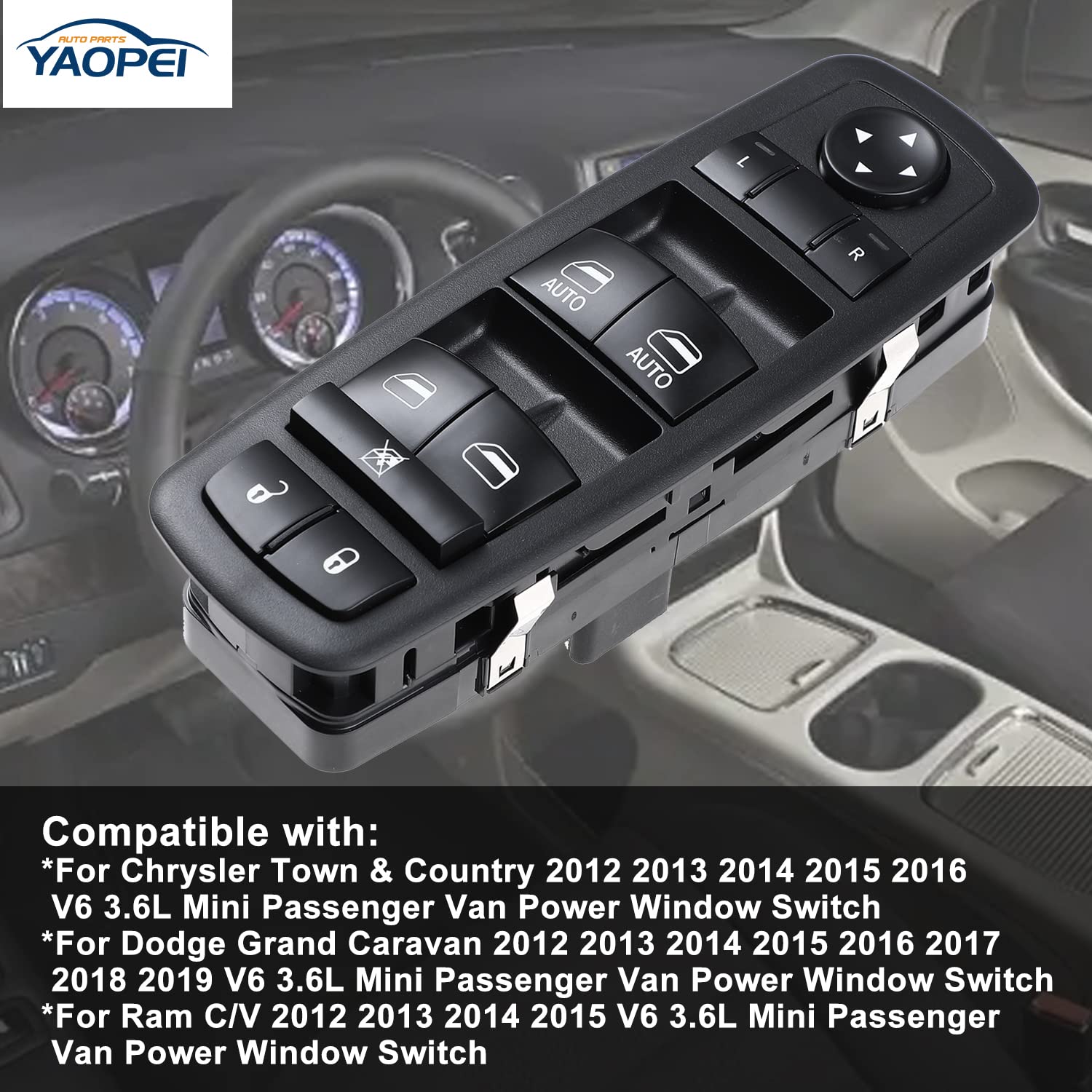 YAOPEI switch for Dodge Grand Caravan, left driver side, blue backlit illumination improves visibility
