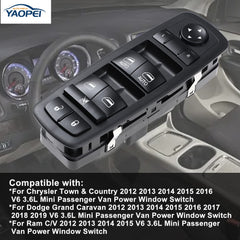 YAOPEI switch for Dodge Grand Caravan, left driver side, blue backlit illumination improves visibility
