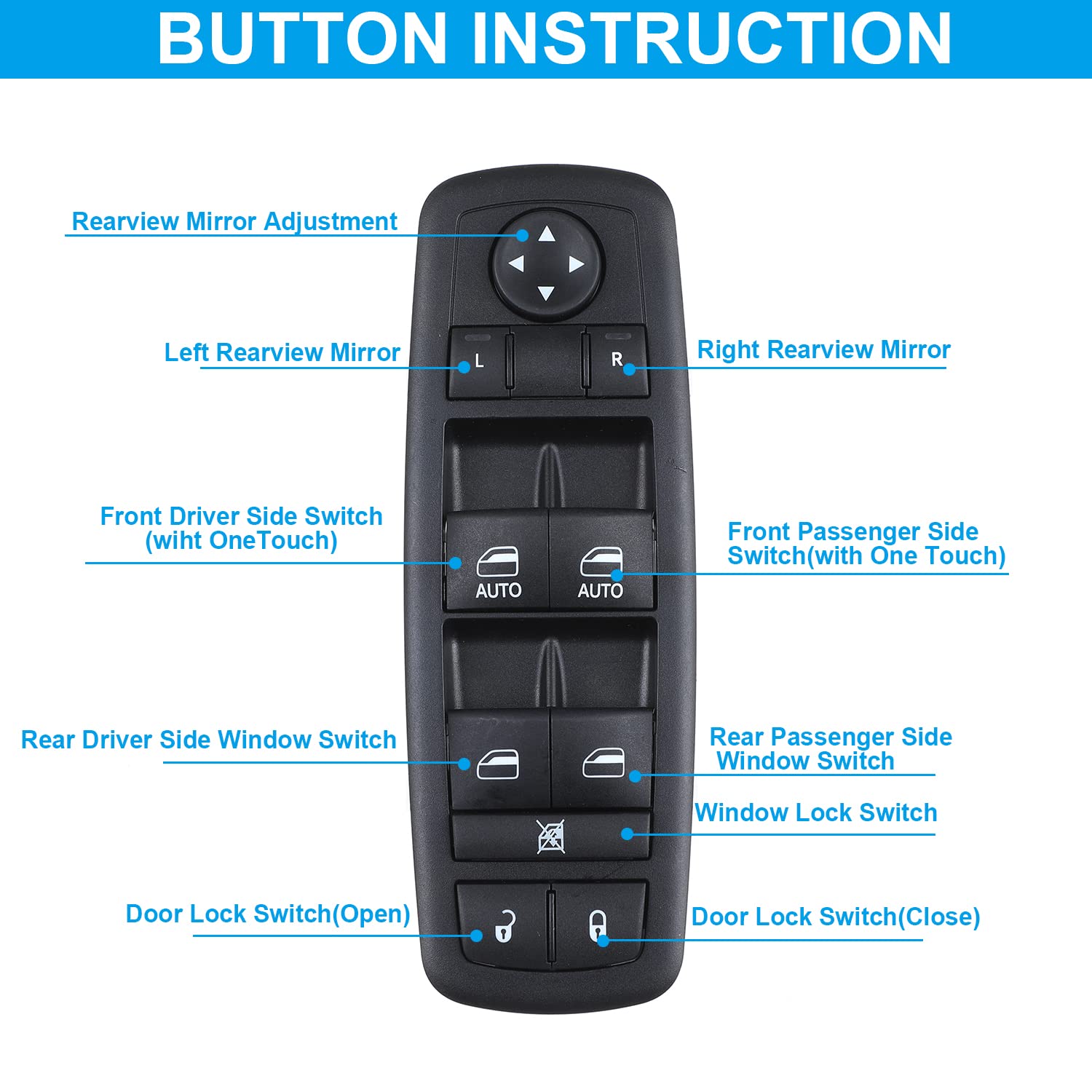 YAOPEI front left window switch packaging included, ready to install