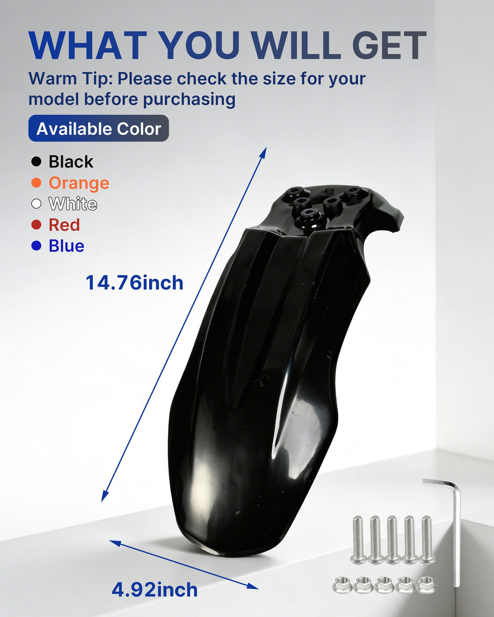 YAORISE front fender blue option guards components from rocks during rides.