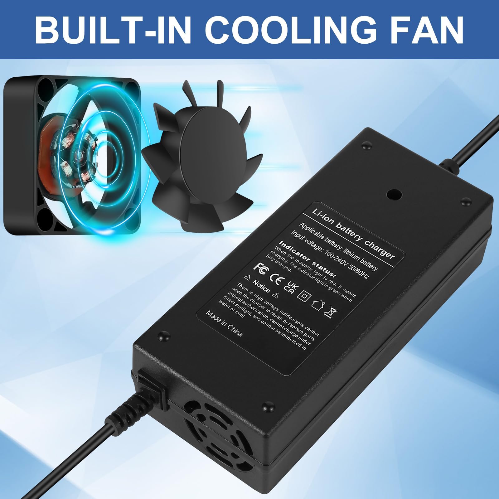 YAREMYEYE 54.6V charger LED indicator demonstrates charging status at a glance