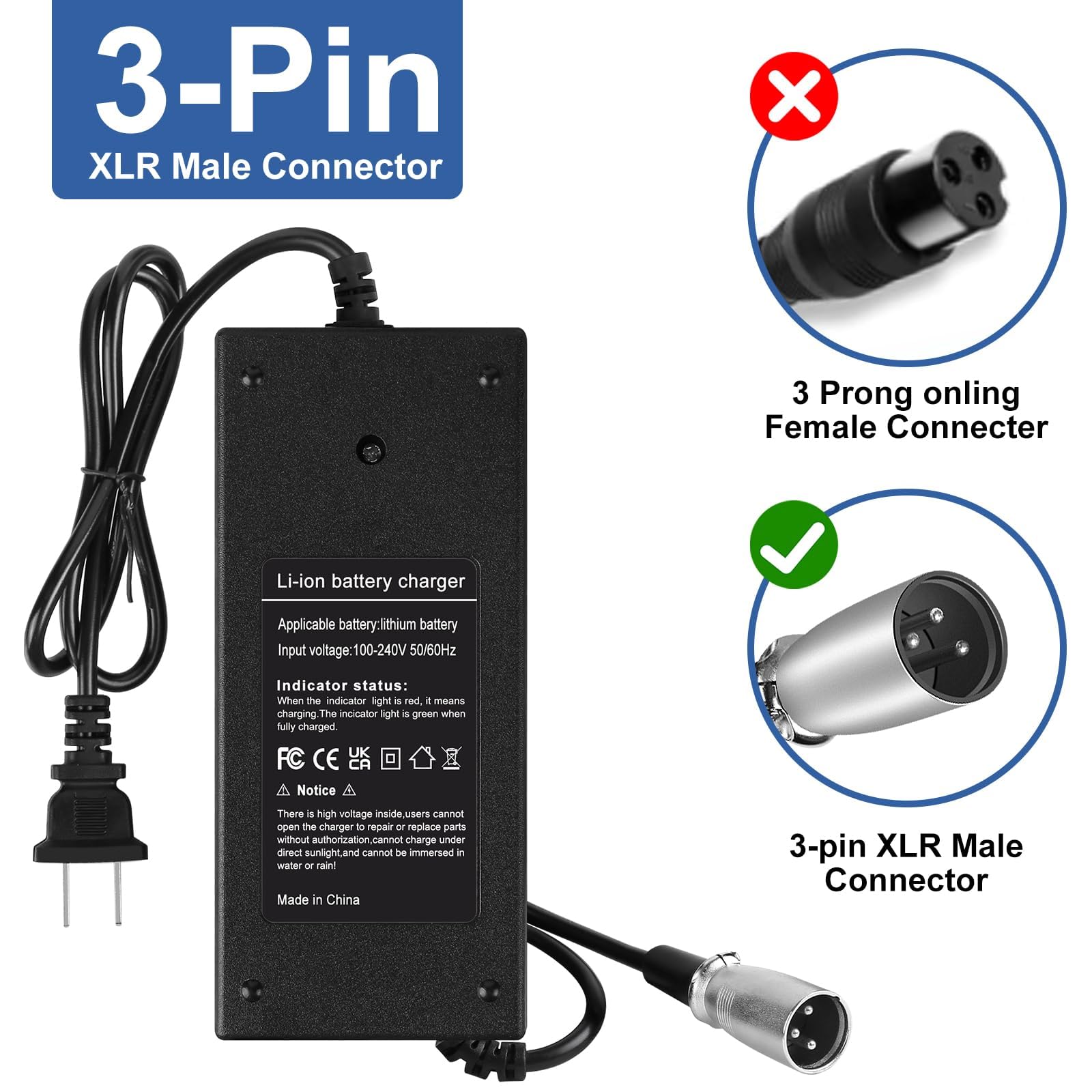 YAREMYEYE 54.6V charger side connector shows reliable connection for various scooters
