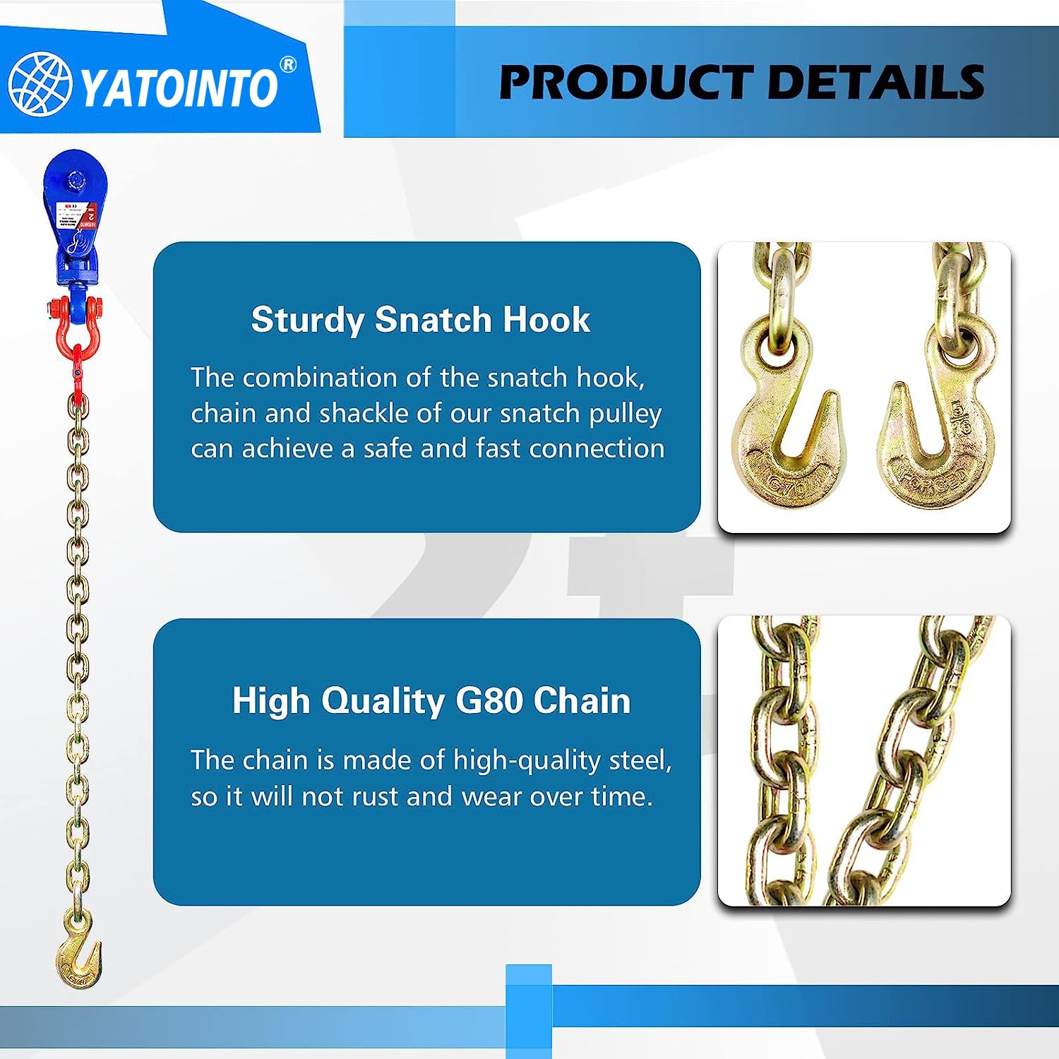 YATOINTO 3inch snatch block with pulley protects rope during heavy towing