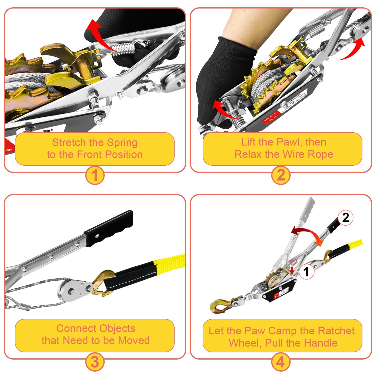 YATOINTO Come Along Winch safety hooks with self-closing latches
