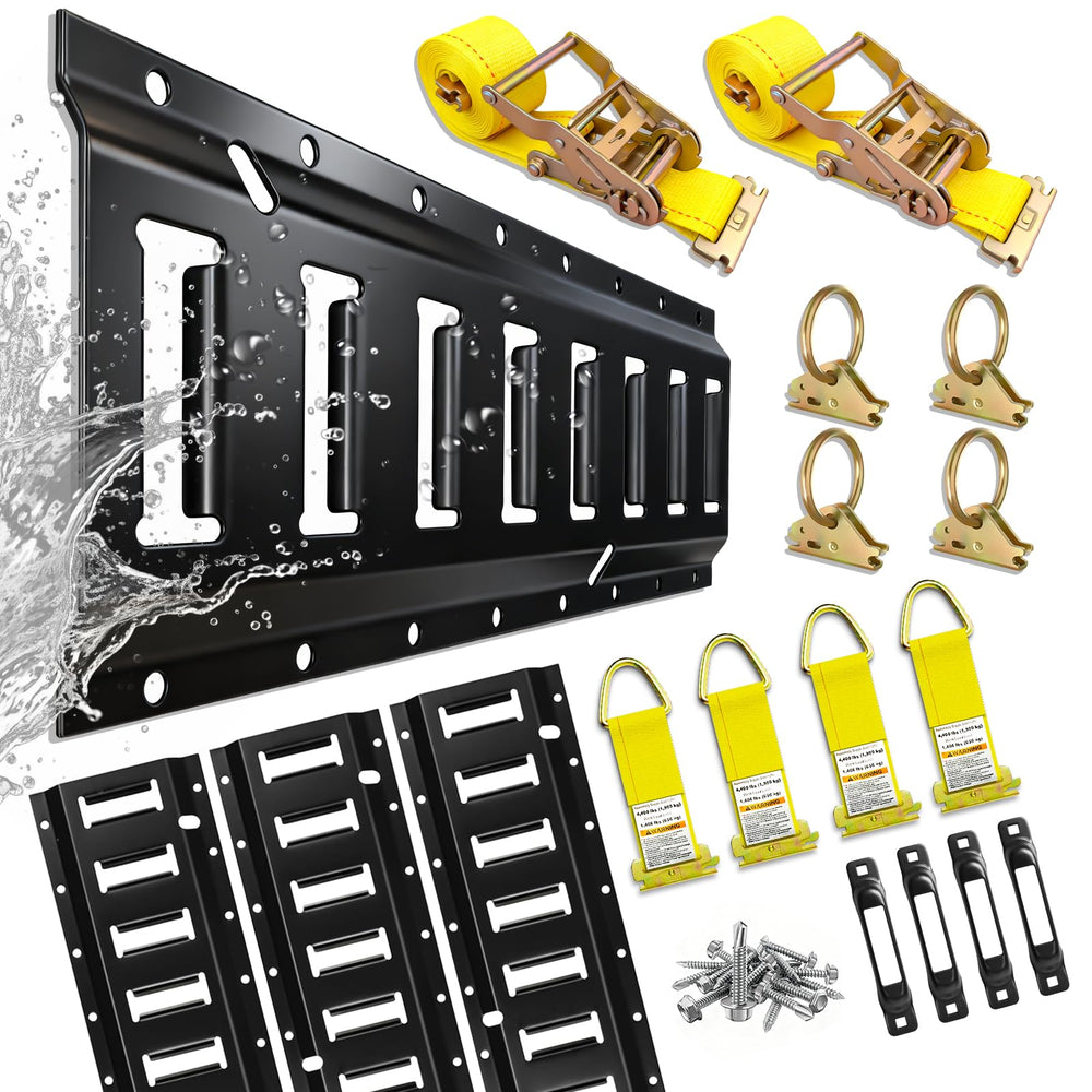 YATOINTO e-track rails ready for flexible anchor points on a trailer.