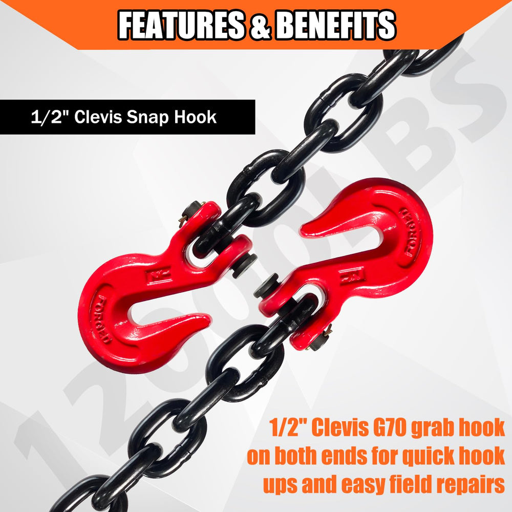 YATOINTO G80 1/2 inch chain, heat-treated for enhanced strength and durability.