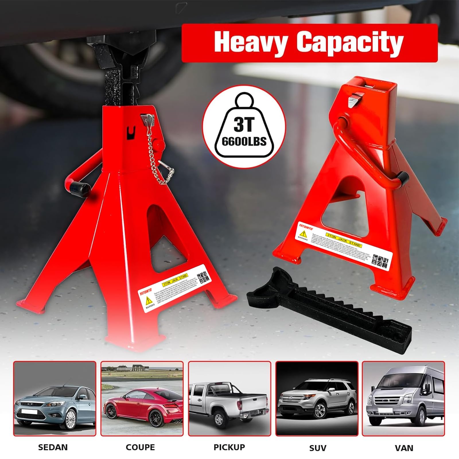 YATOINTO 3-ton wide-pyramid-base delivers stable support on uneven surfaces.