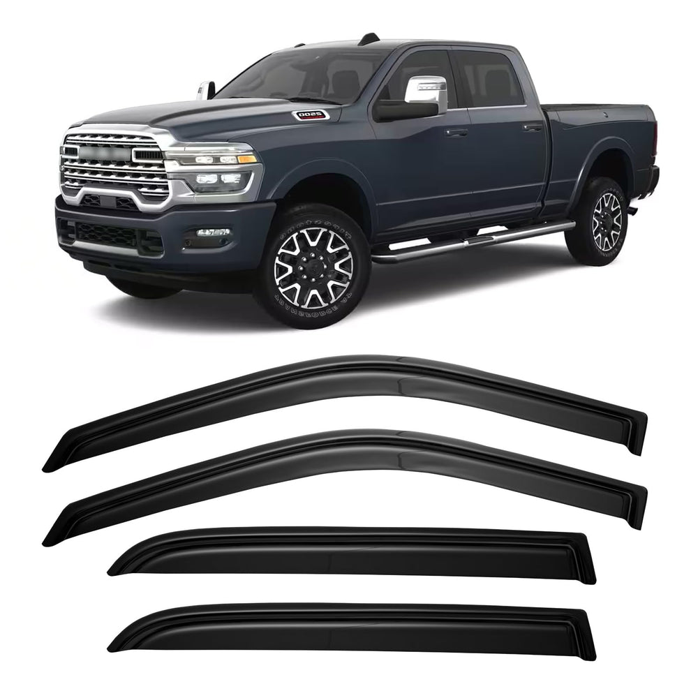 YQAUTEC window visors on Dodge Ram 2500 Crew Cab front visor boosts airflow and rain protection