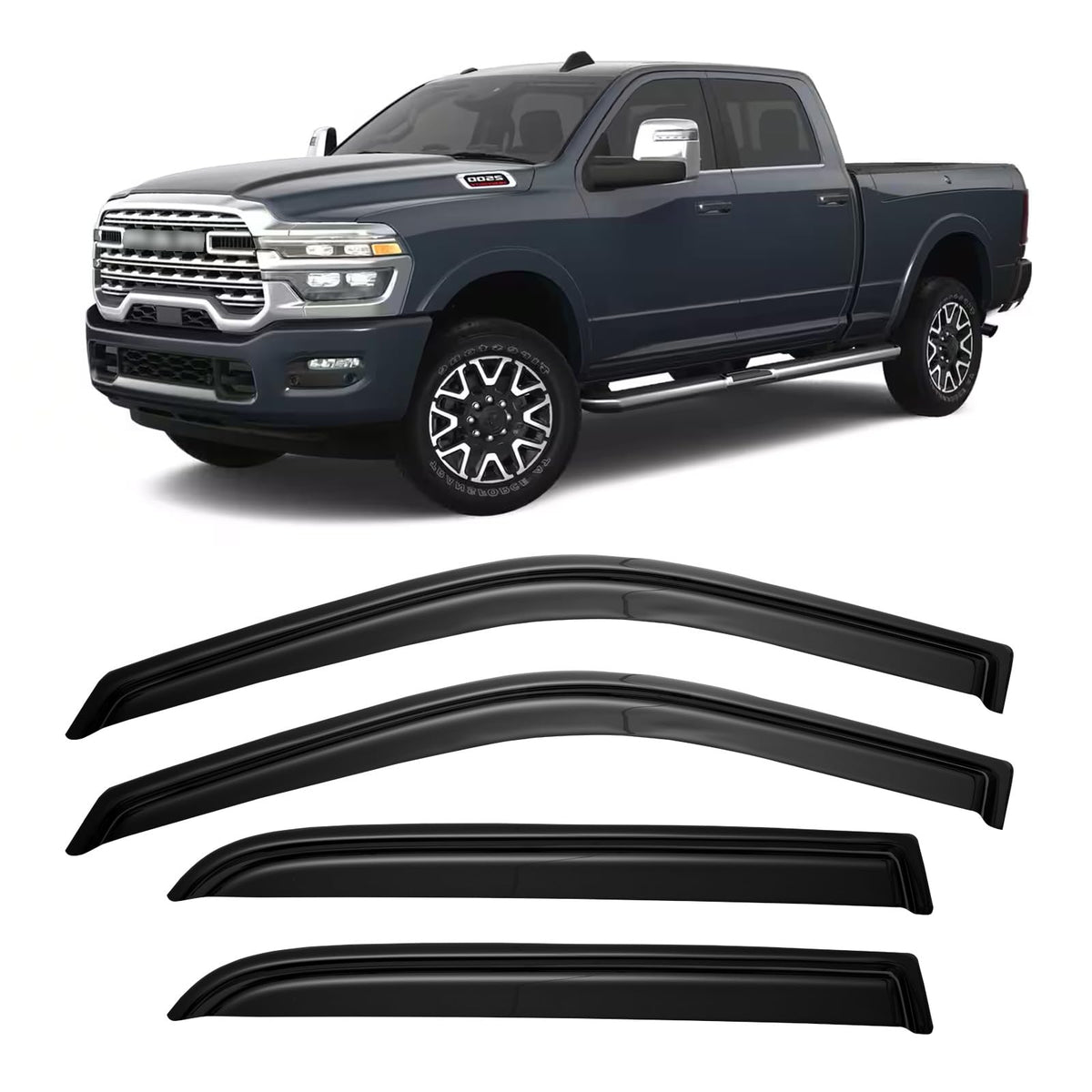 YQAUTEC window visors on Dodge Ram 2500 Crew Cab front visor boosts airflow and rain protection