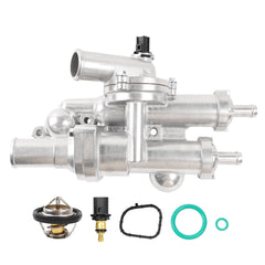 YBDDZH aluminium coolant thermostat housing kit, side view, built for durability and efficient heat management.