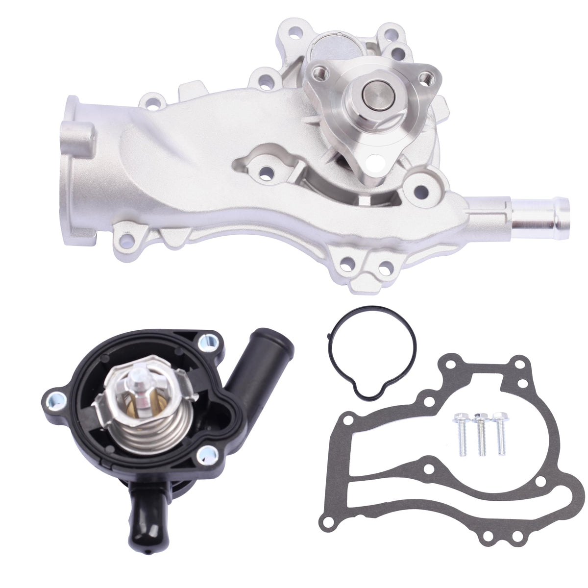 YBDDZH water pump thermostat kit front view, premium build for reliable engine cooling.