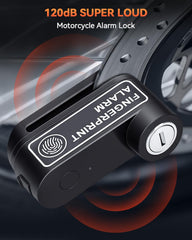 YBLNTEK disc lock alarm function image showing deterrent 120dB siren