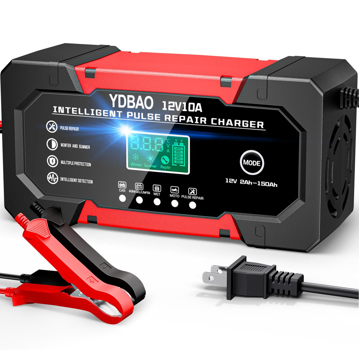 YDBAO battery charger with compact design for easy storage and quick setup.