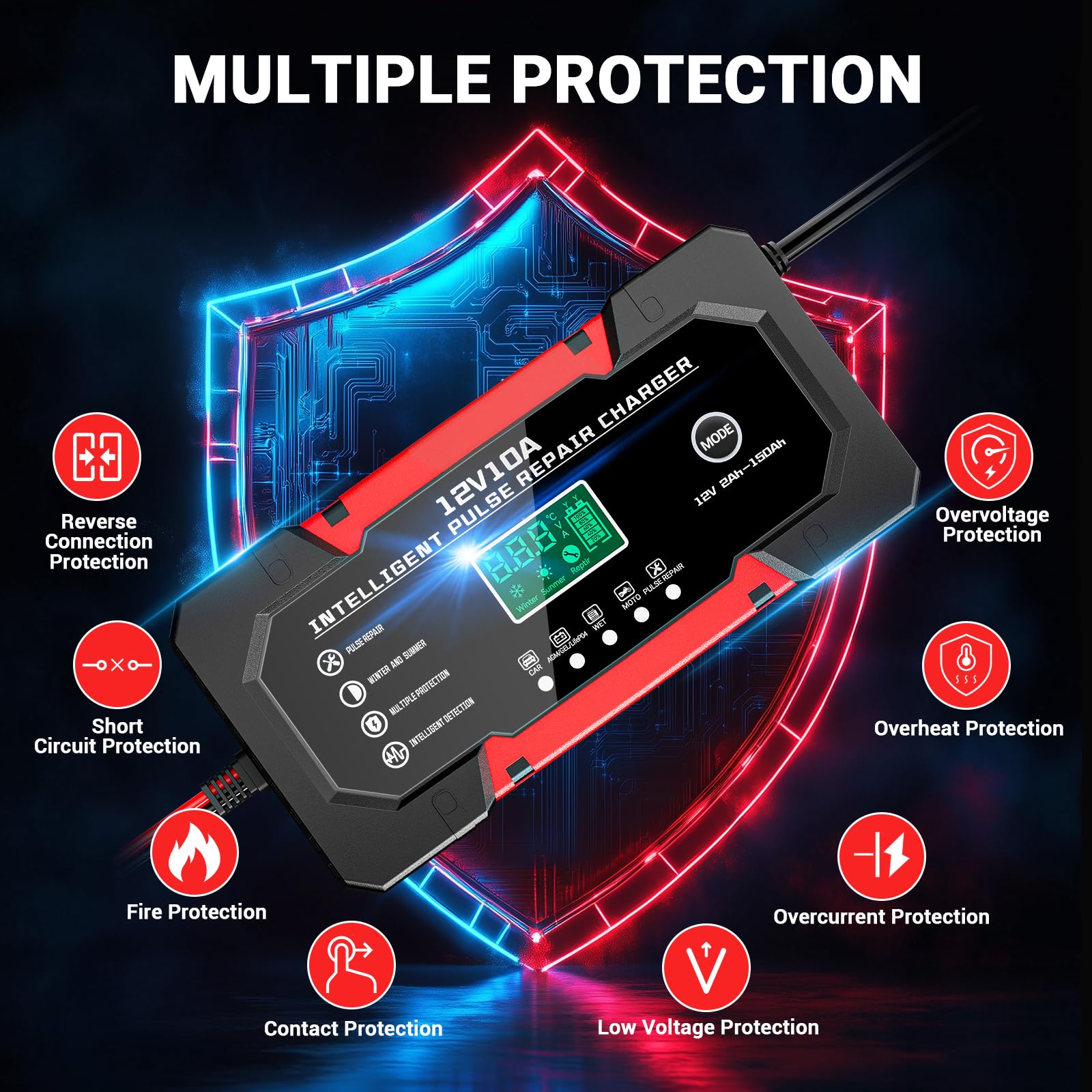 YDBAO compatibility image highlights 12V lead-acid and LiFePO4 support.