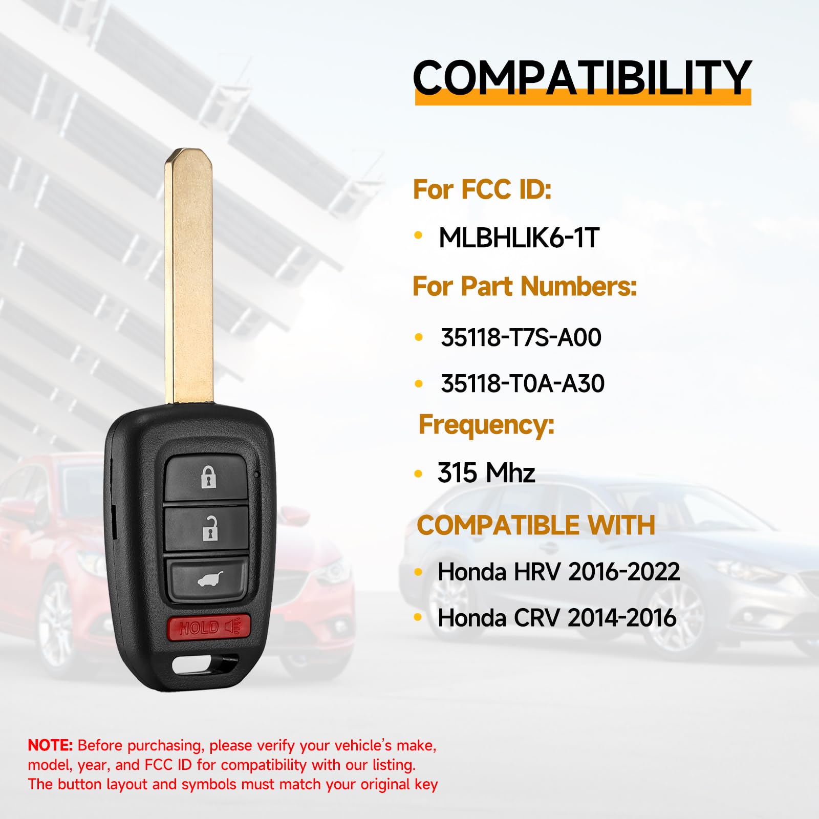 YDTHTLAH HRV key fob remote back view, compact and easy to handle