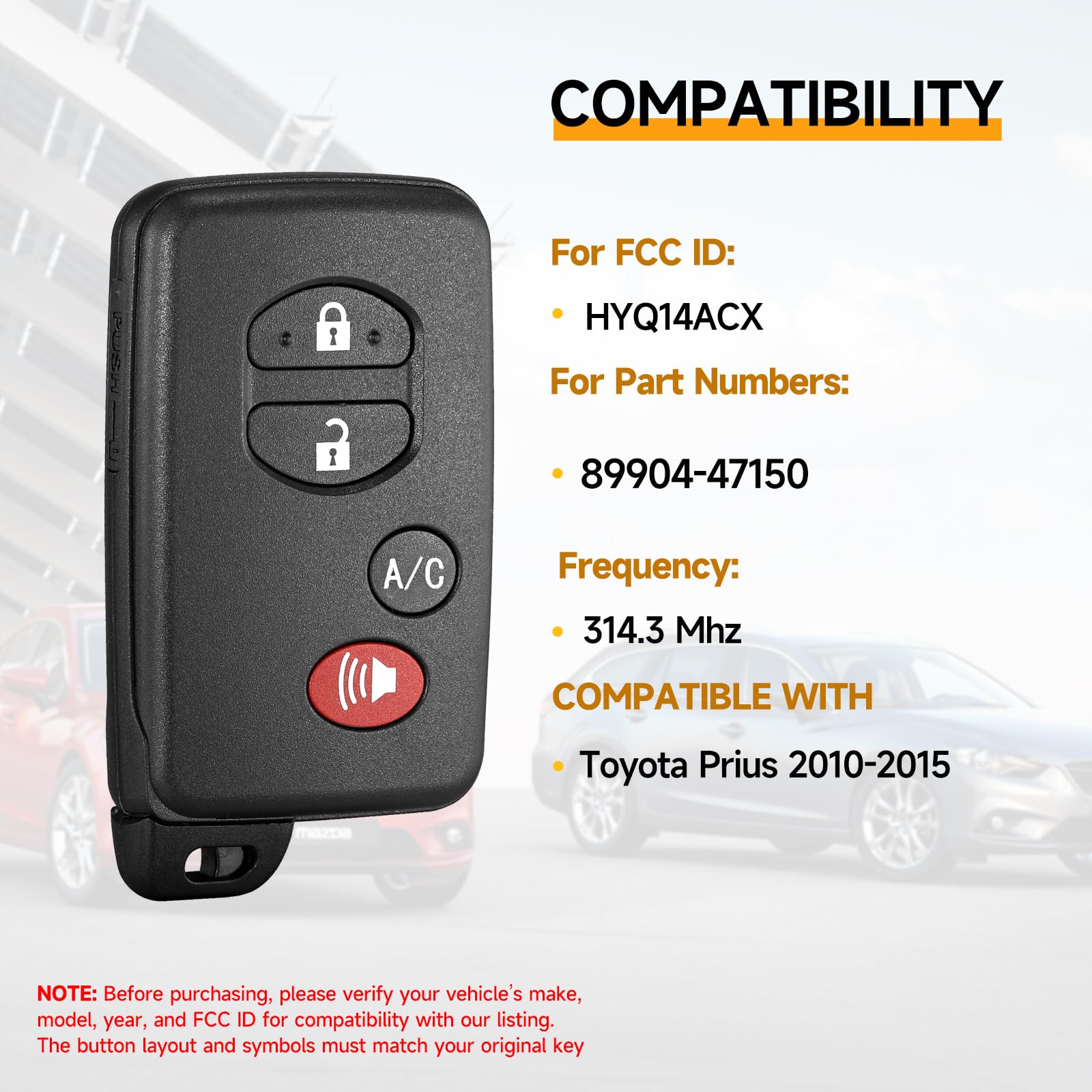 YDTHTLAH key fob Prius back view showing buttons for easy recognition