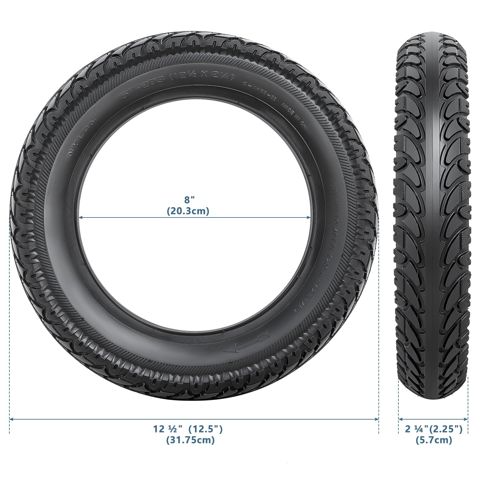 YeYouC inner tube 12.5x2.25 with CR202 angled valve for reliable inflation.