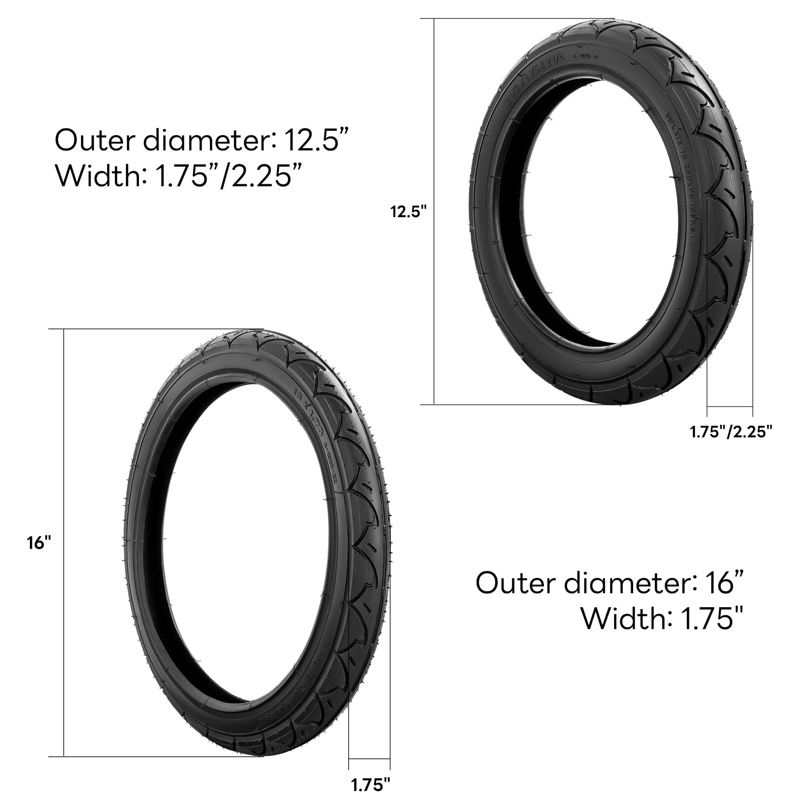 YeYouC rear tire 16x1.75 with block-and-strip tread for grip