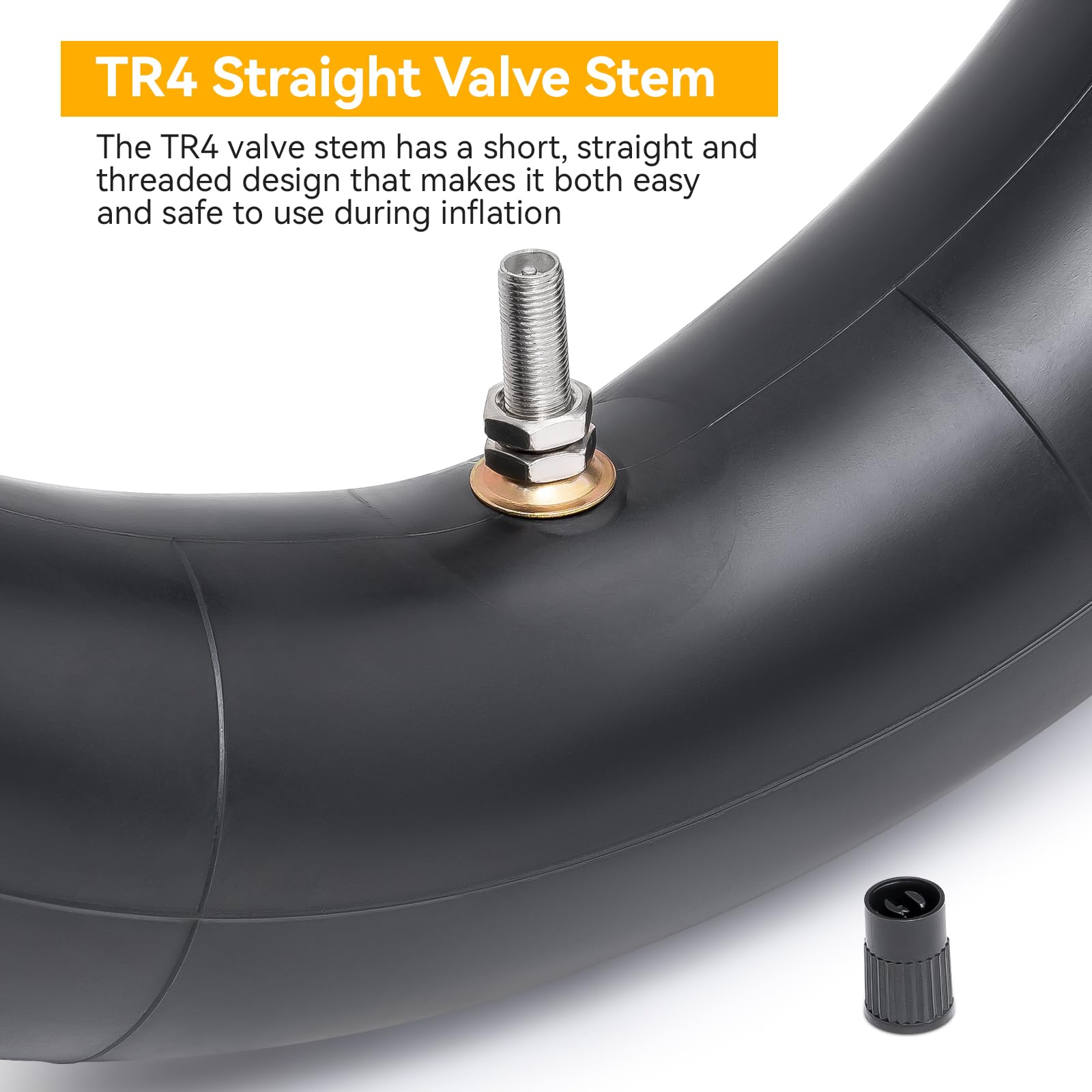 TR4 straight valve stem on YeYouC inner tube for reliable inflation