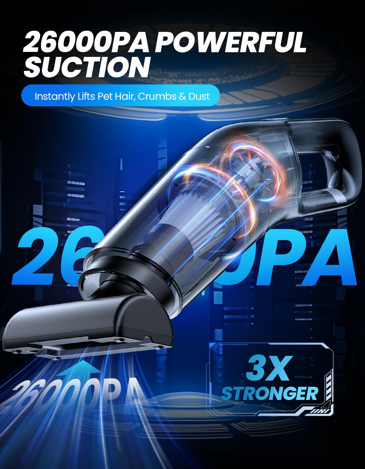 Yedop cordless car vacuum enables long runtime and easy reach.