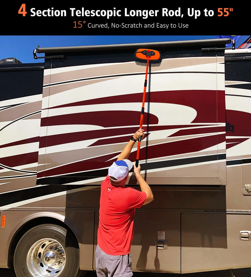 Ergonomic 15-degree curved handle helps gentle car washing without bending.