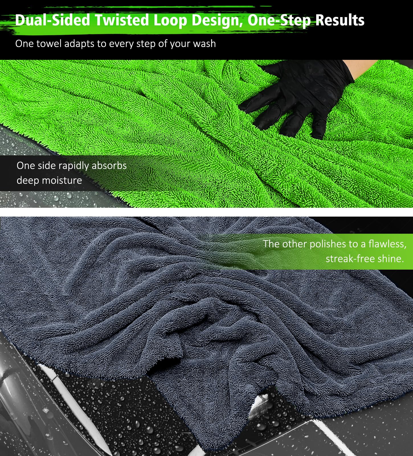 YeewayVeh Agile Giant 1400 GSM microfiber for fast, thorough drying.