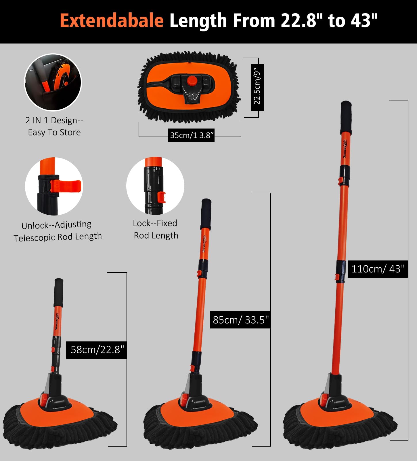YeewayVeh car wash kit includes two brush heads for versatile cleaning