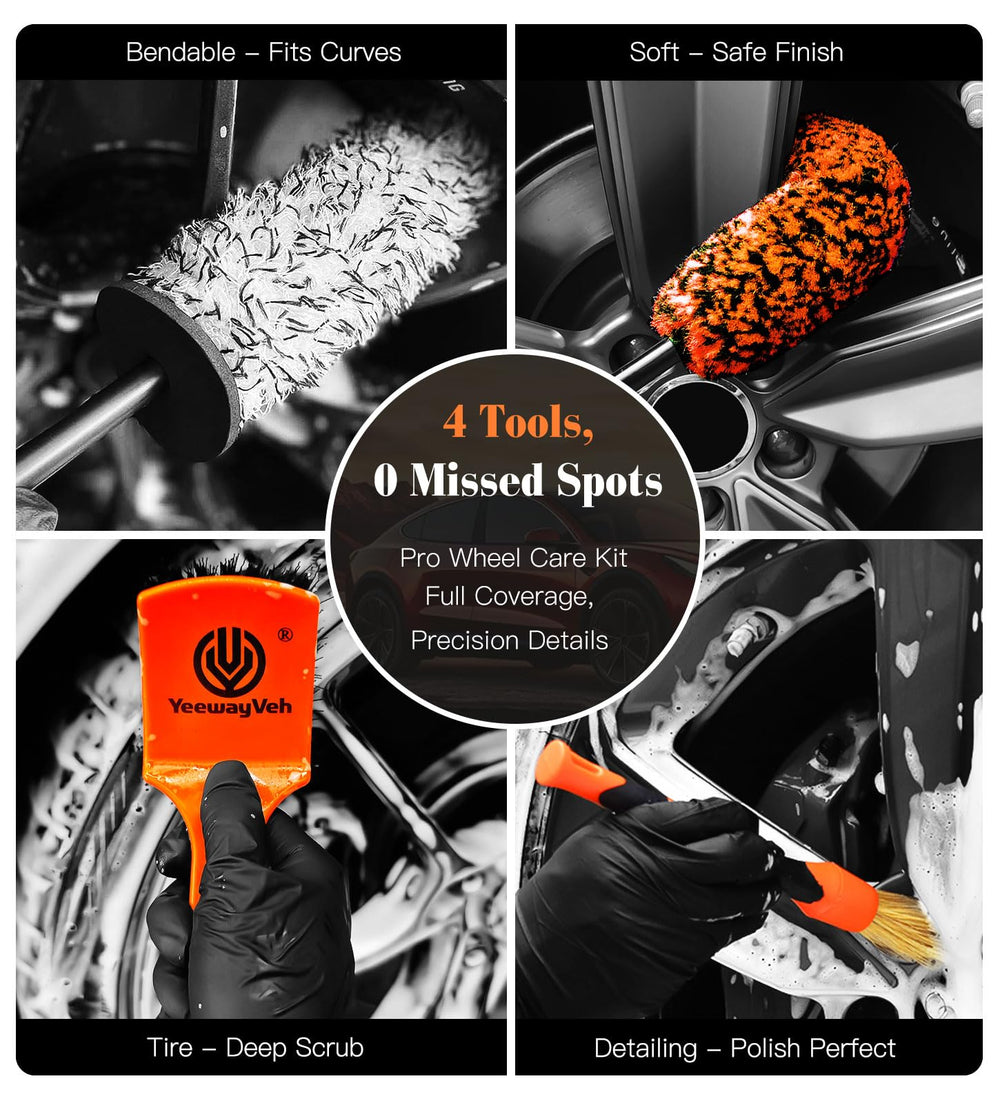 YeewayVeh soft microfiber rim brush cleans delicate rims without scratching.
