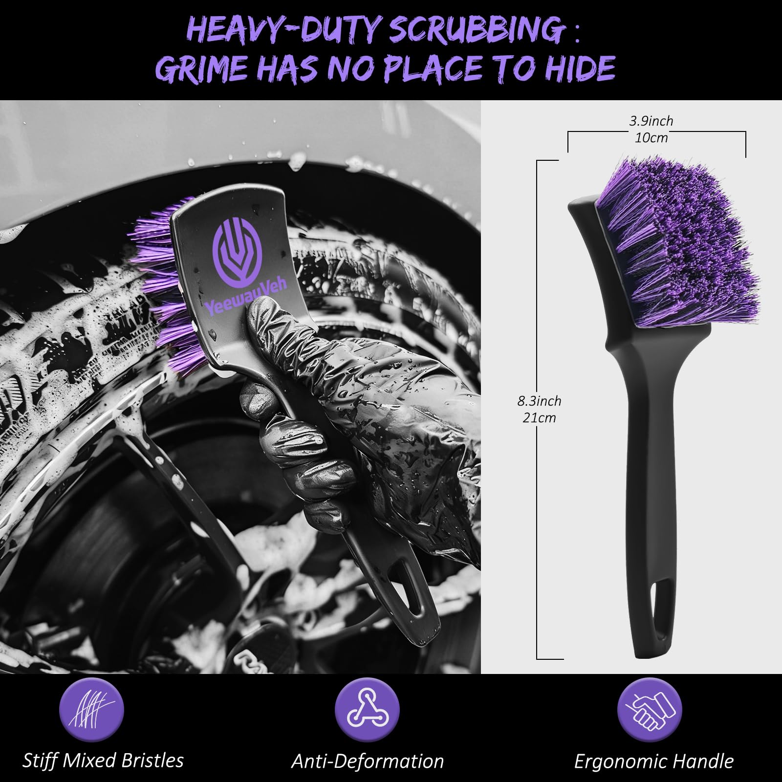 YeewayVeh tire brush small firmer bristles tackles grooves and sidewalls