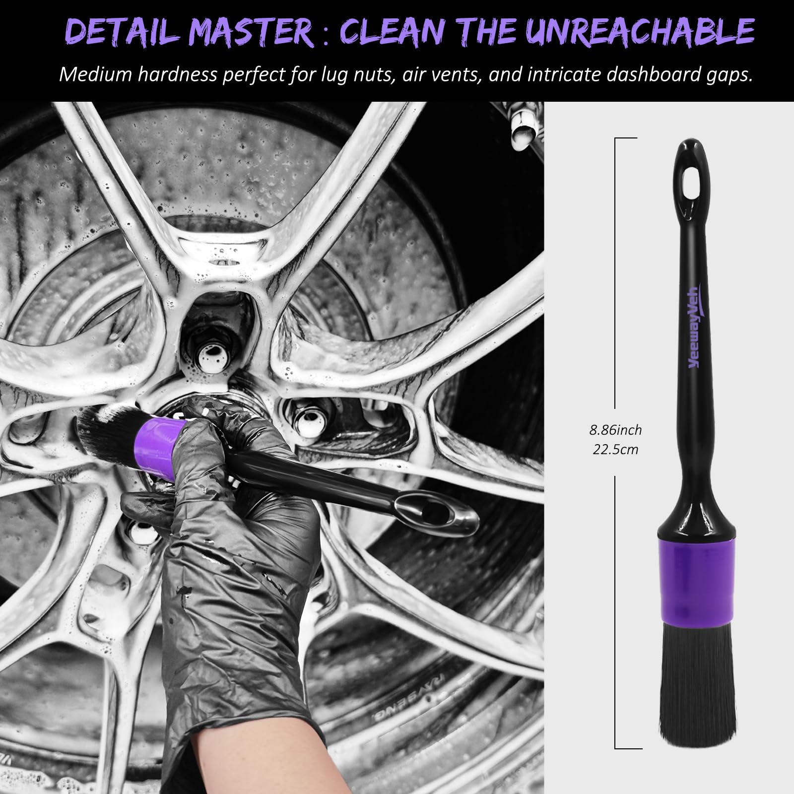 YeewayVeh detail brush slim tip cleans lug nuts and stems precisely