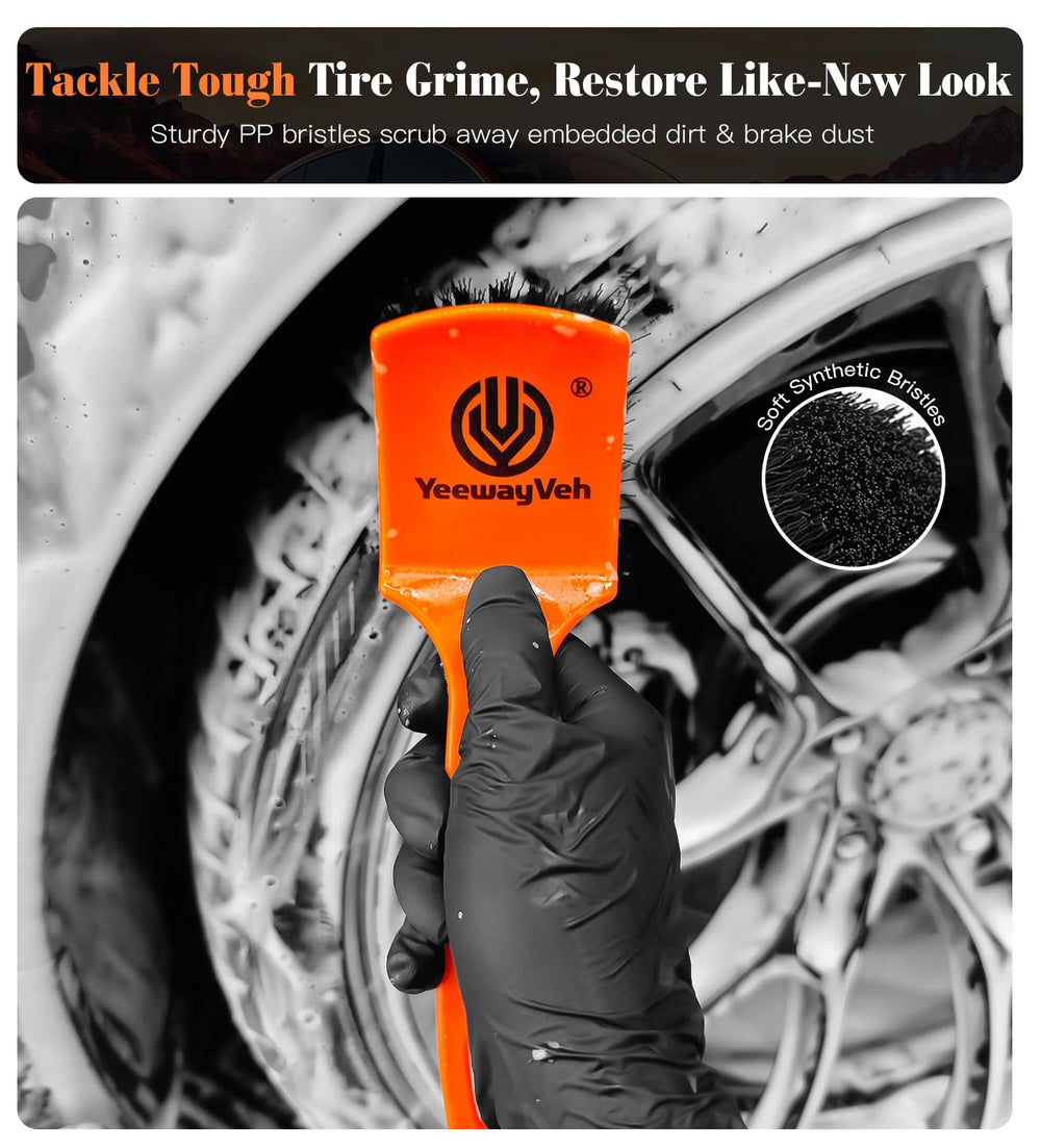 YeewayVeh tire brush with sturdy PP bristles removes embedded grime and brake dust.