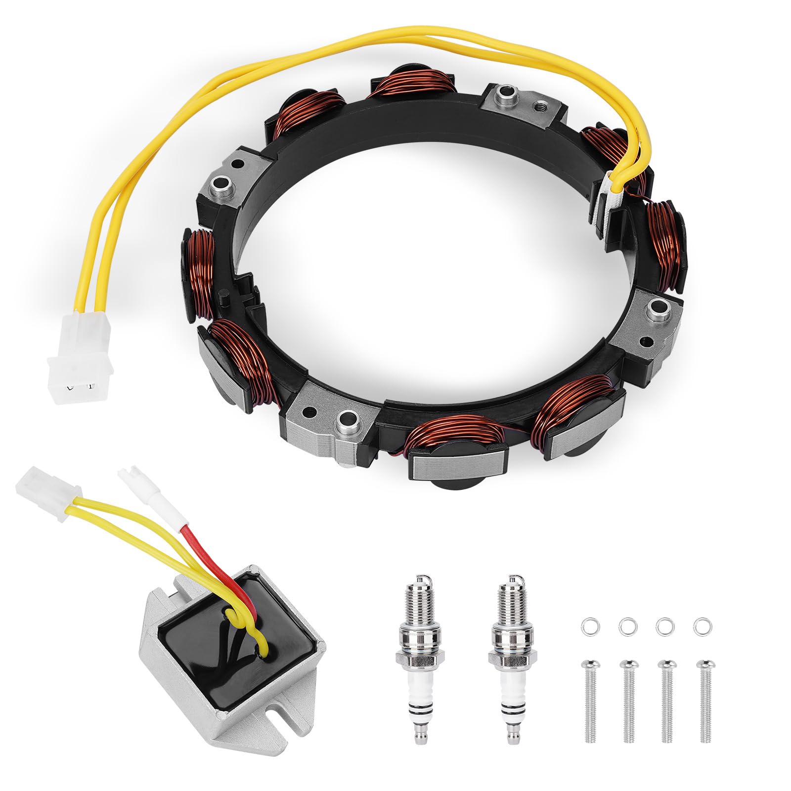 YEHERIT 592830 stator kit ready for Briggs & Stratton engines, with compatible regulator for steady charging.