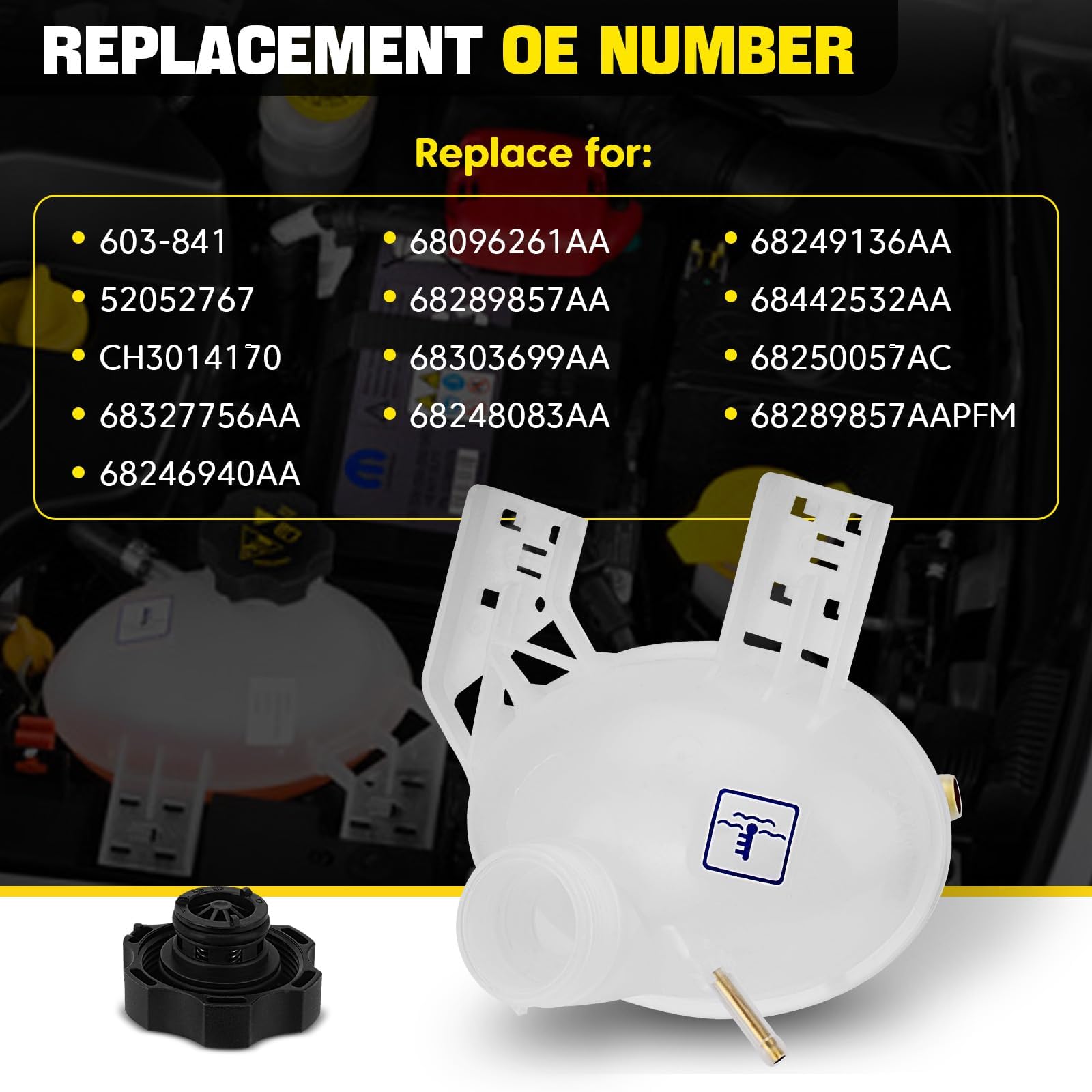YEHERIT Fiat 500X coolant reservoir replacement, compact design for easy installation