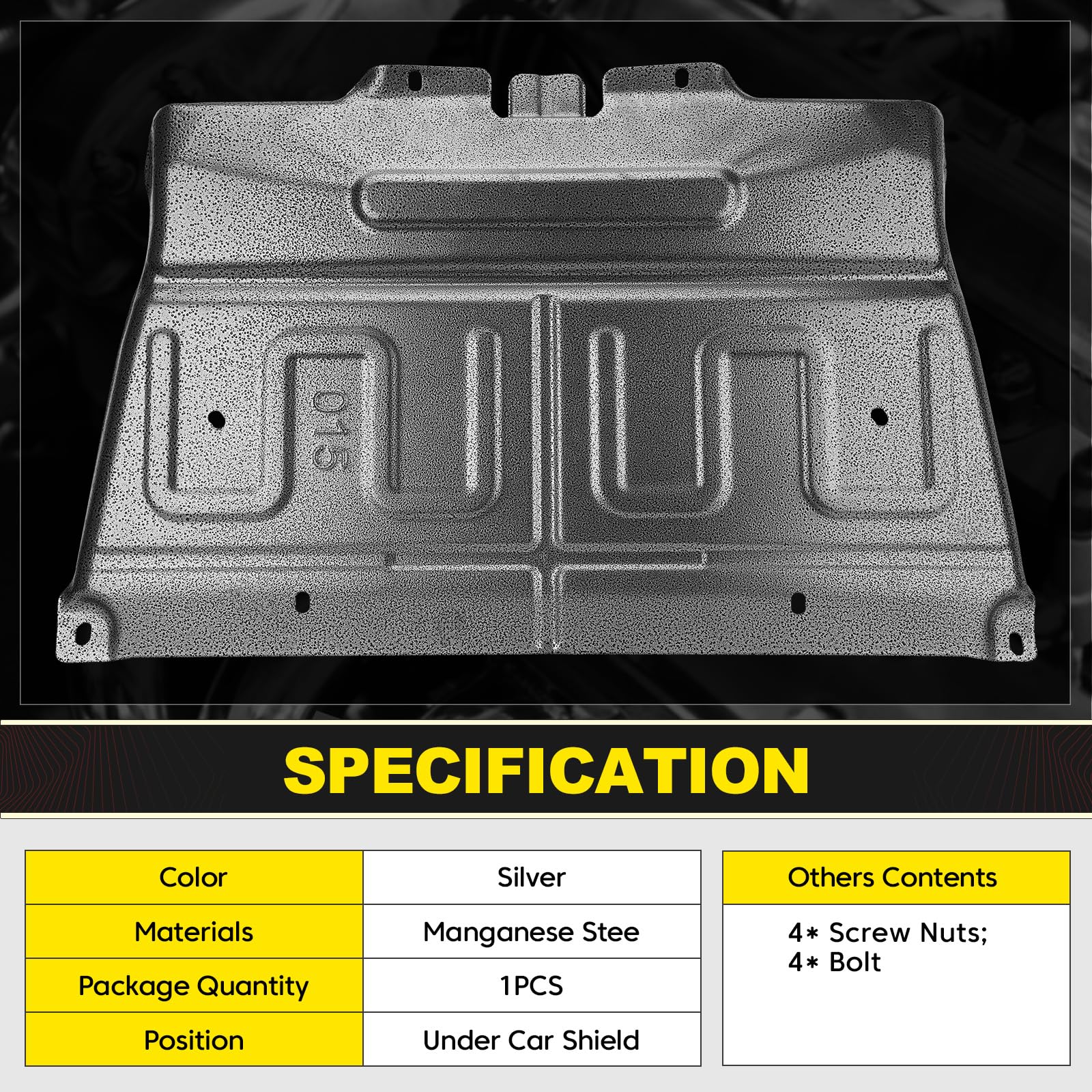 YEHERIT underbody shield installed on a Ford F-150 with gasoline engine.