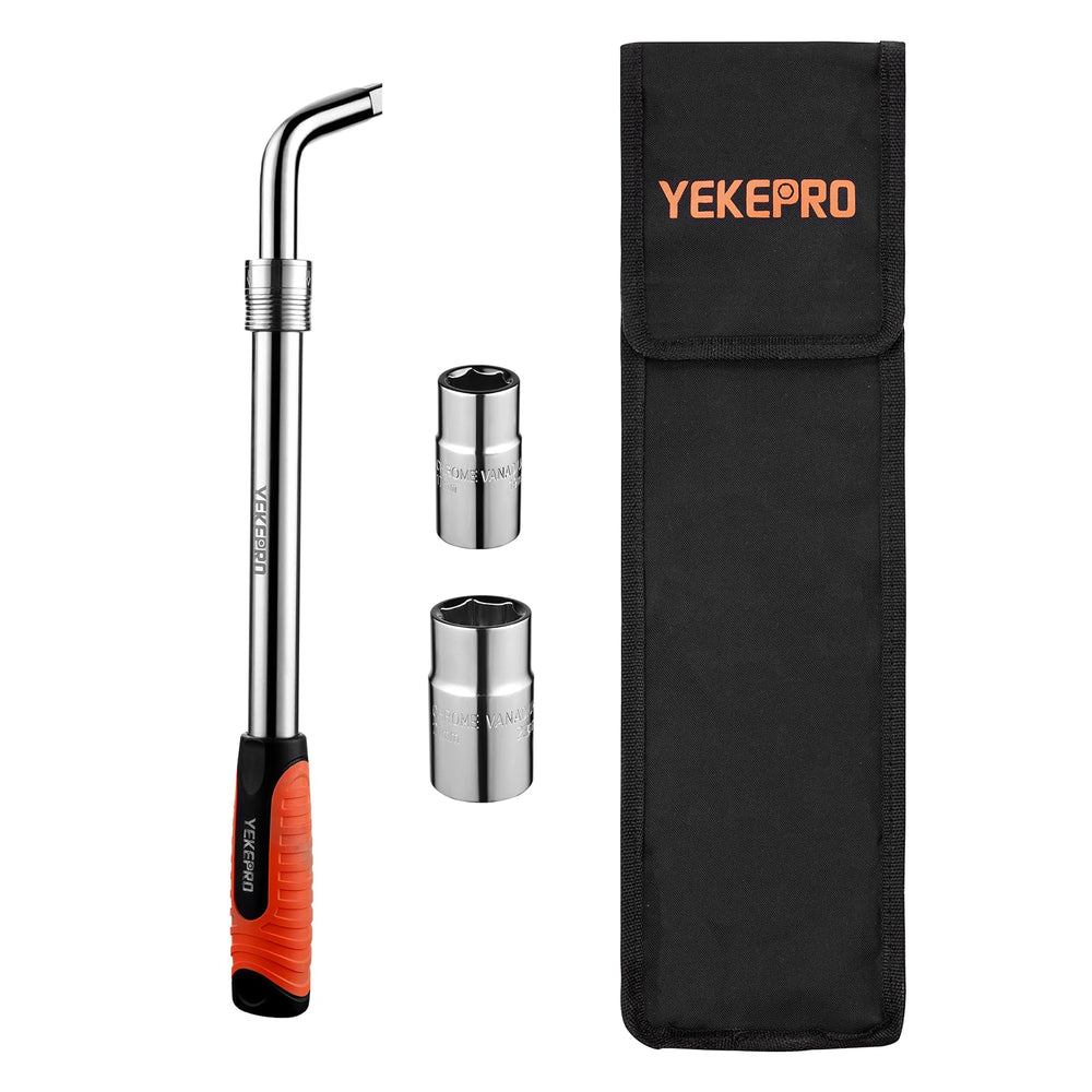 YEKEPRO extendable lug wrench collapsed for compact trunk storage and quick roadside readiness.