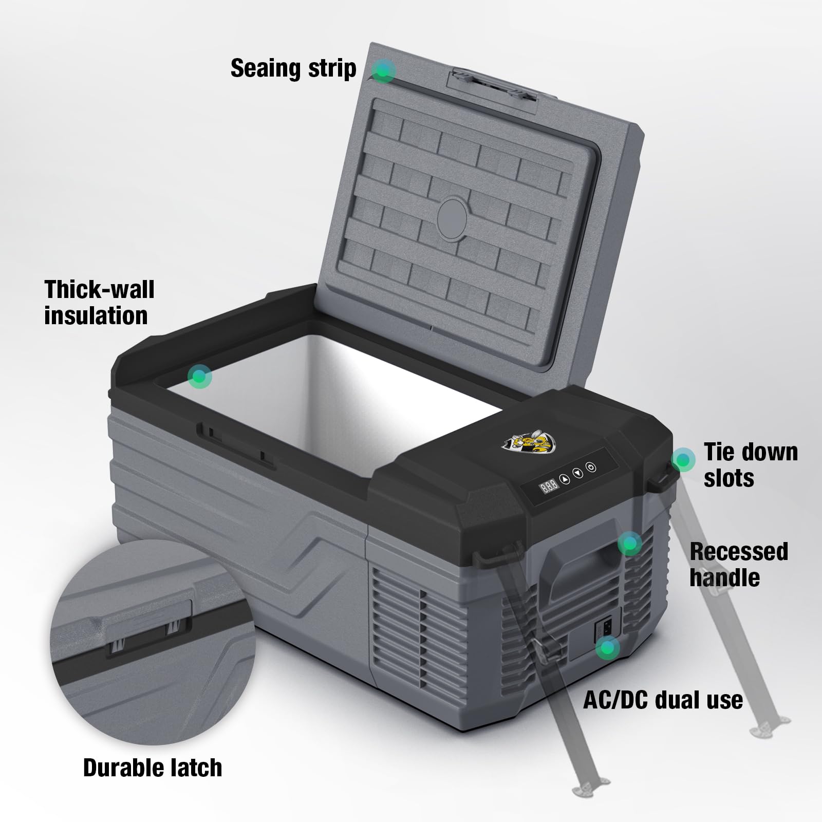 Yellow Jacket 12V car fridge connects via app for convenient remote control.