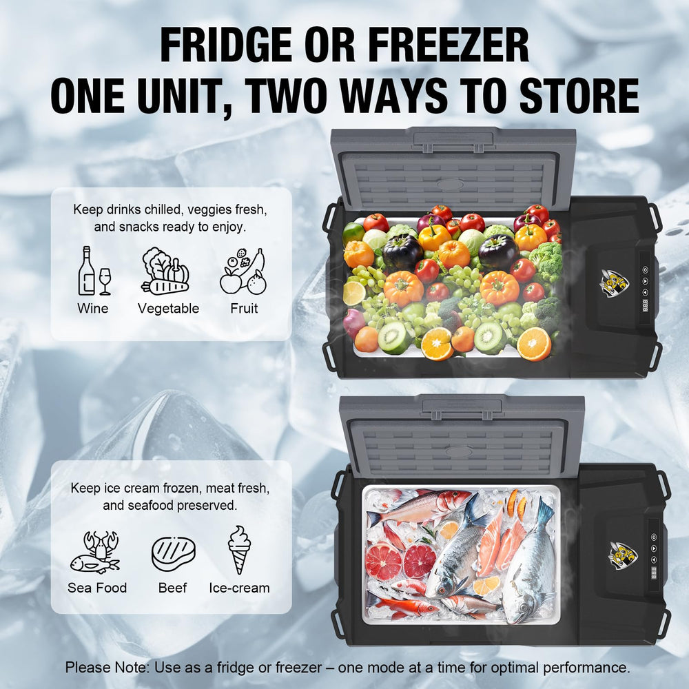 Yellow Jacket 12V car fridge digital panel enables easy temperature control on the go.