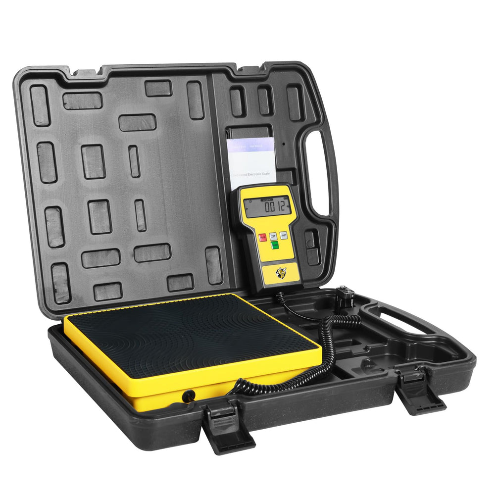 Yellow Jacket 220 lbs HVAC Freon scale platform for precise refrigerant tank weighing.