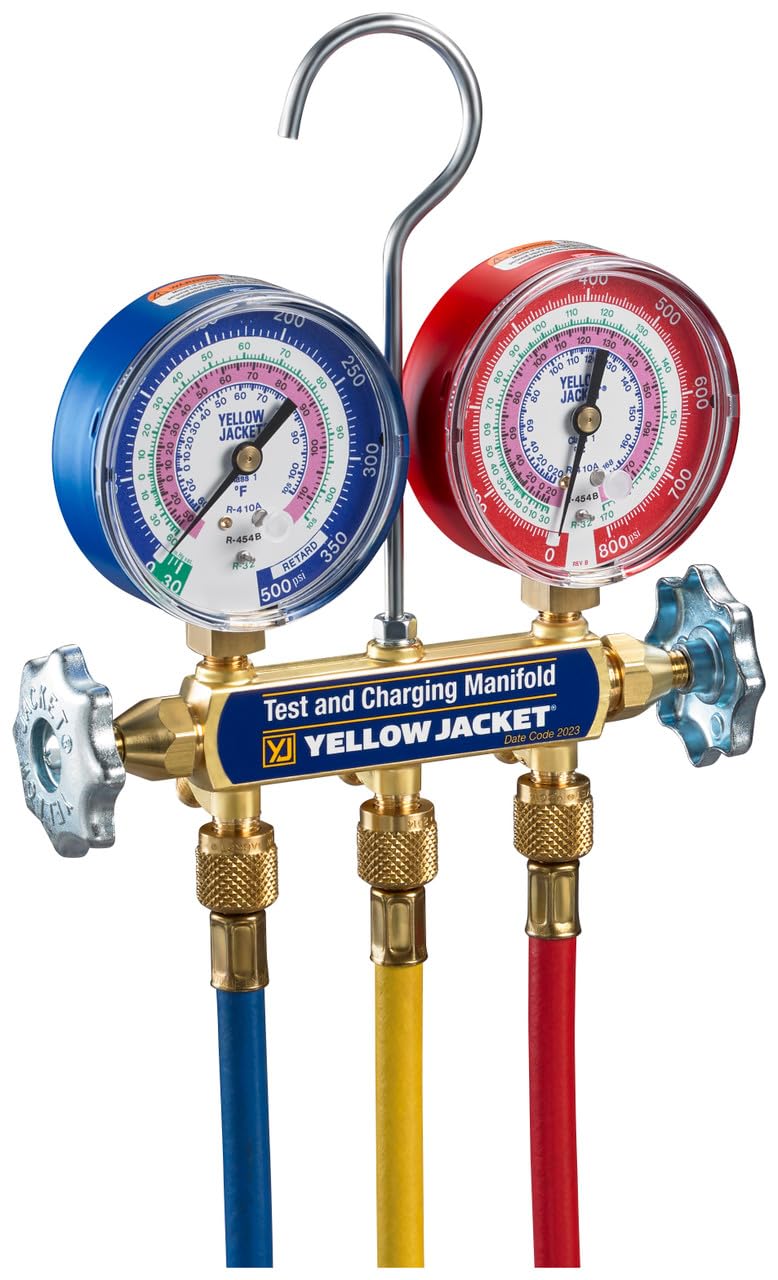 Yellow Jacket 42036 manifold gauges with 60-inch hoses for precise HVACR charging