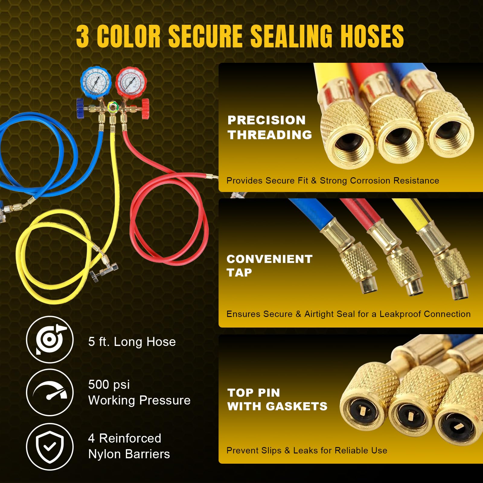 Yellow Jacket red high-pressure hose designed for monitoring system pressure safely.