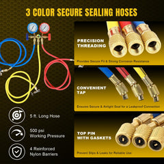 Yellow Jacket red high-pressure hose designed for monitoring system pressure safely.