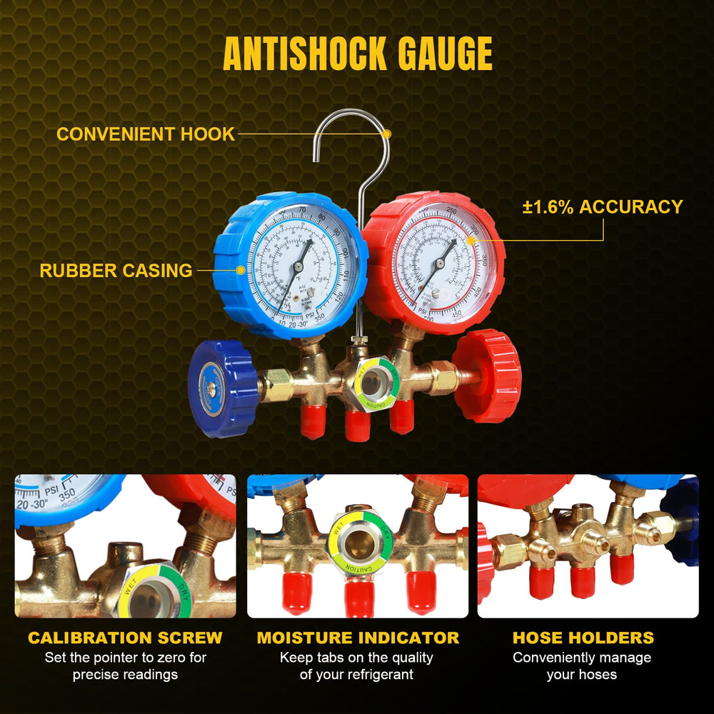 Yellow Jacket yellow charging hose enables controlled refrigerant charging in the field.
