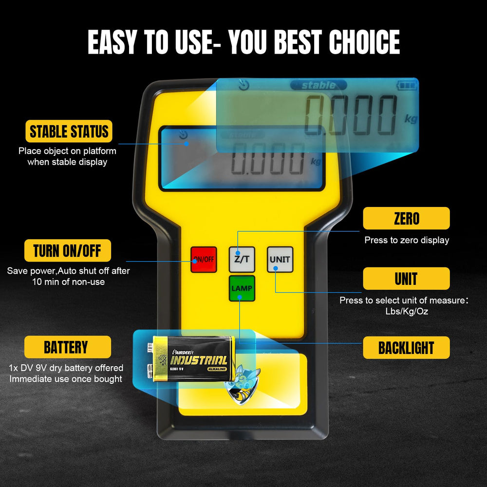 Yellow Jacket backlit display enables clear readings in dim environments.