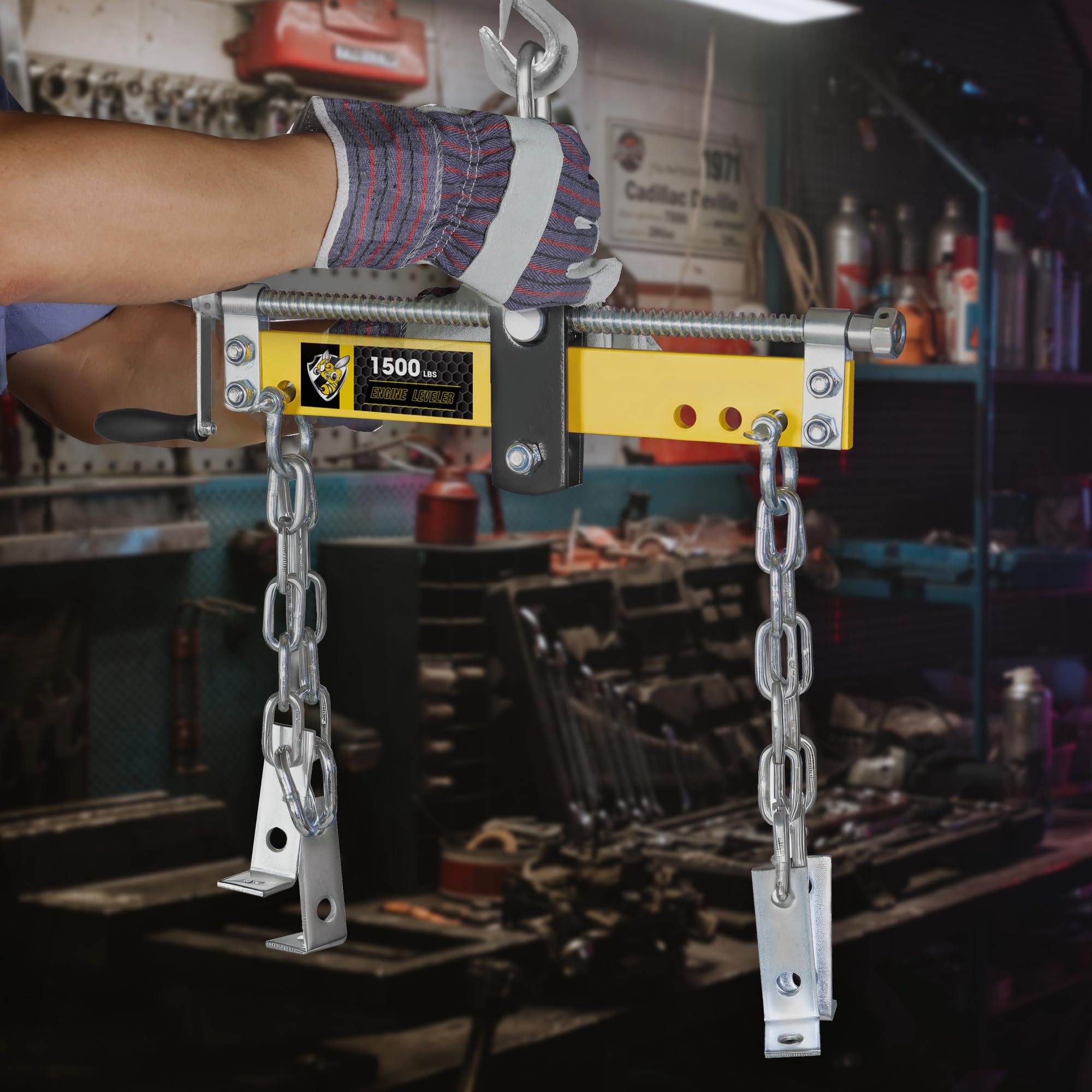 Yellow Jacket hoist ready for use in a workshop environment