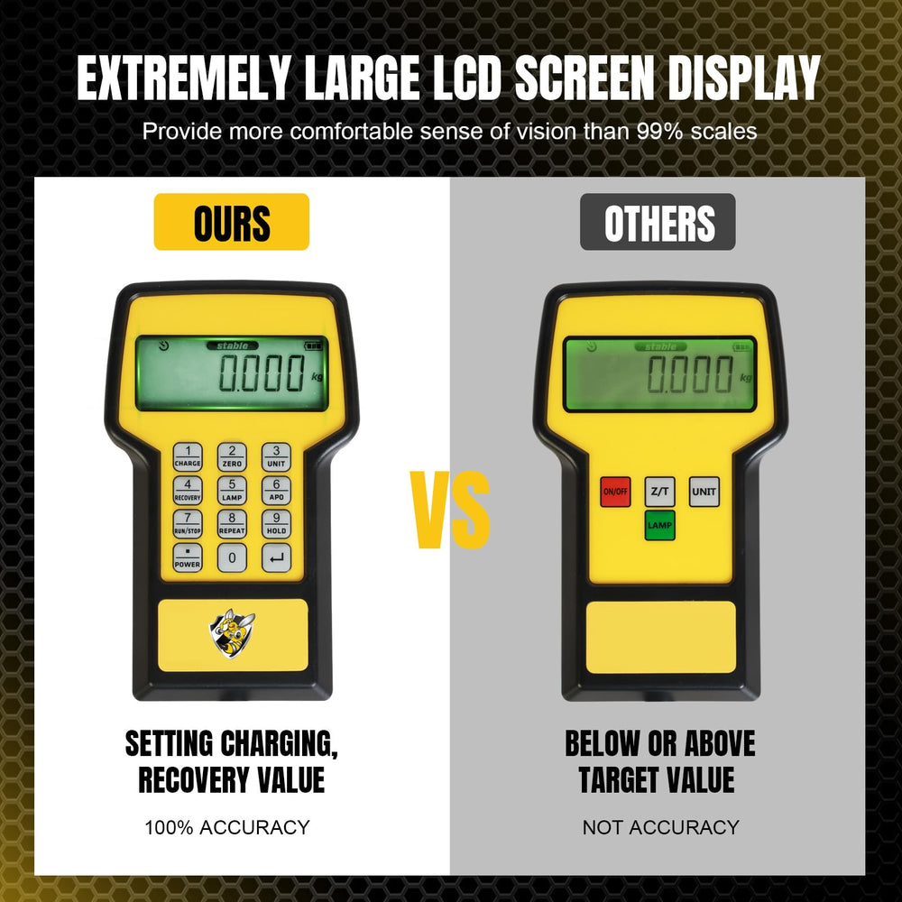 YELLOW JACKET refrigerant scale LCD display shows real-time weight for accurate charging