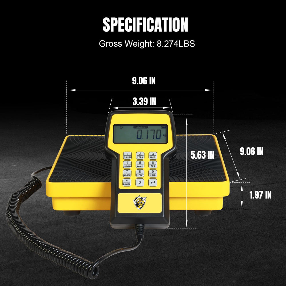 YELLOW JACKET scale supports all refrigerants and tanks for versatile measurement