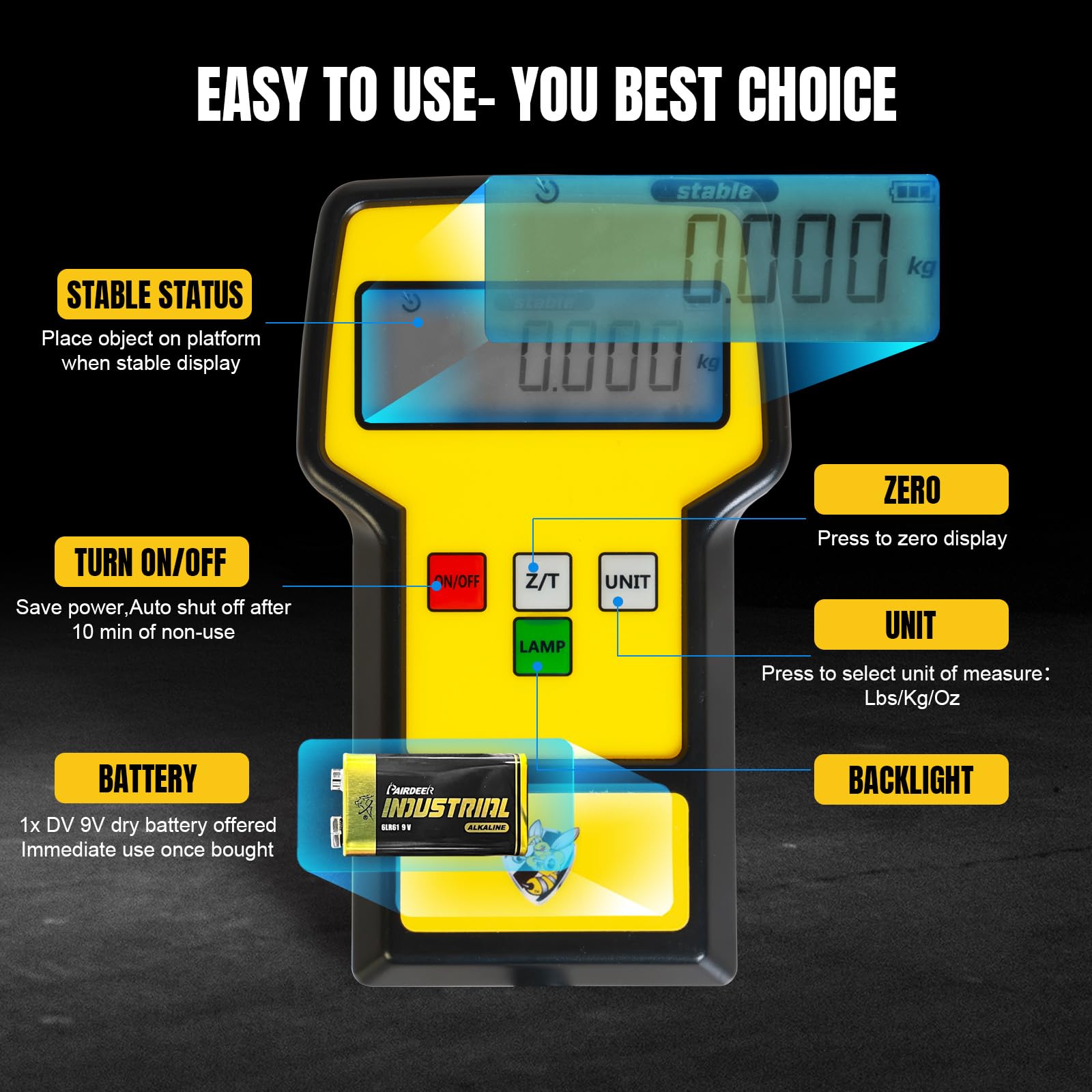 LCD screen and 110° bracket provide easy readings in dim environments.