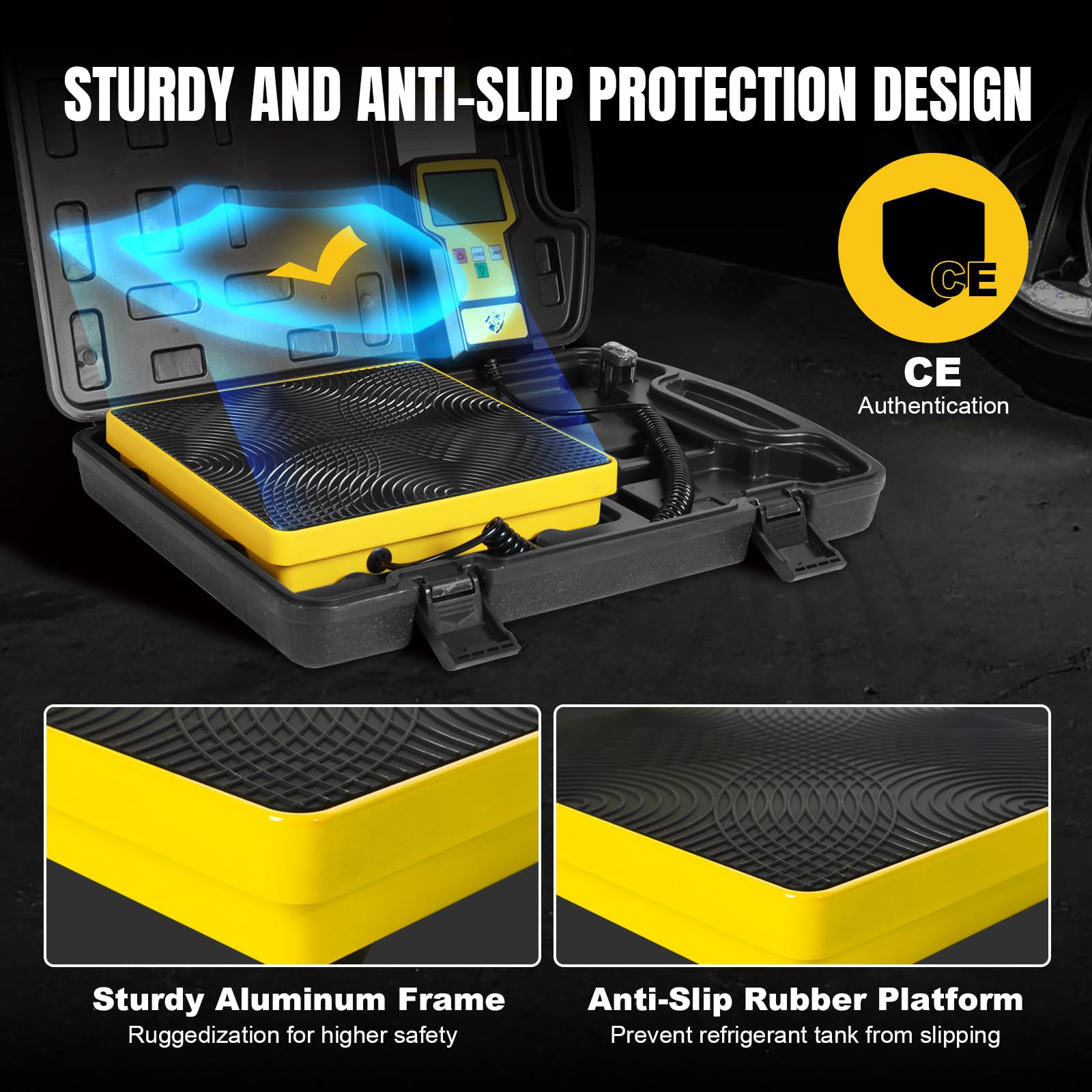 Yellow Jacket non-slip platform reduces tank movement.