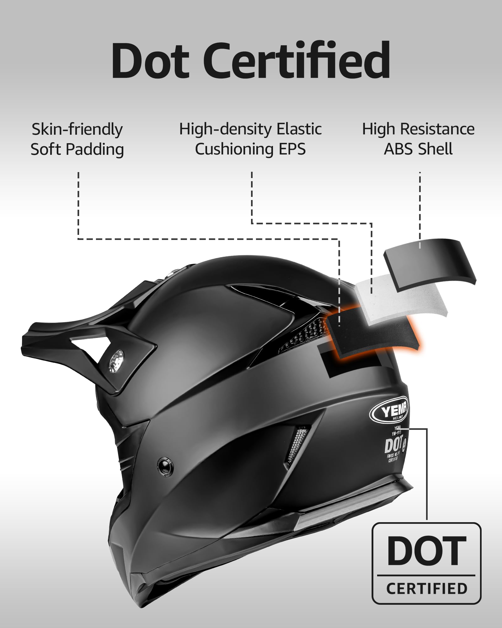 YEMA YM-915 eye-port with goggles compatibility for wide visibility.