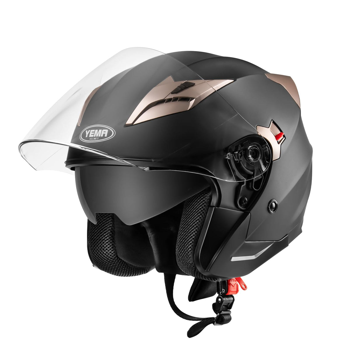 YEMA YM-627 helmet front view with dual visors for versatile sun and wind protection.